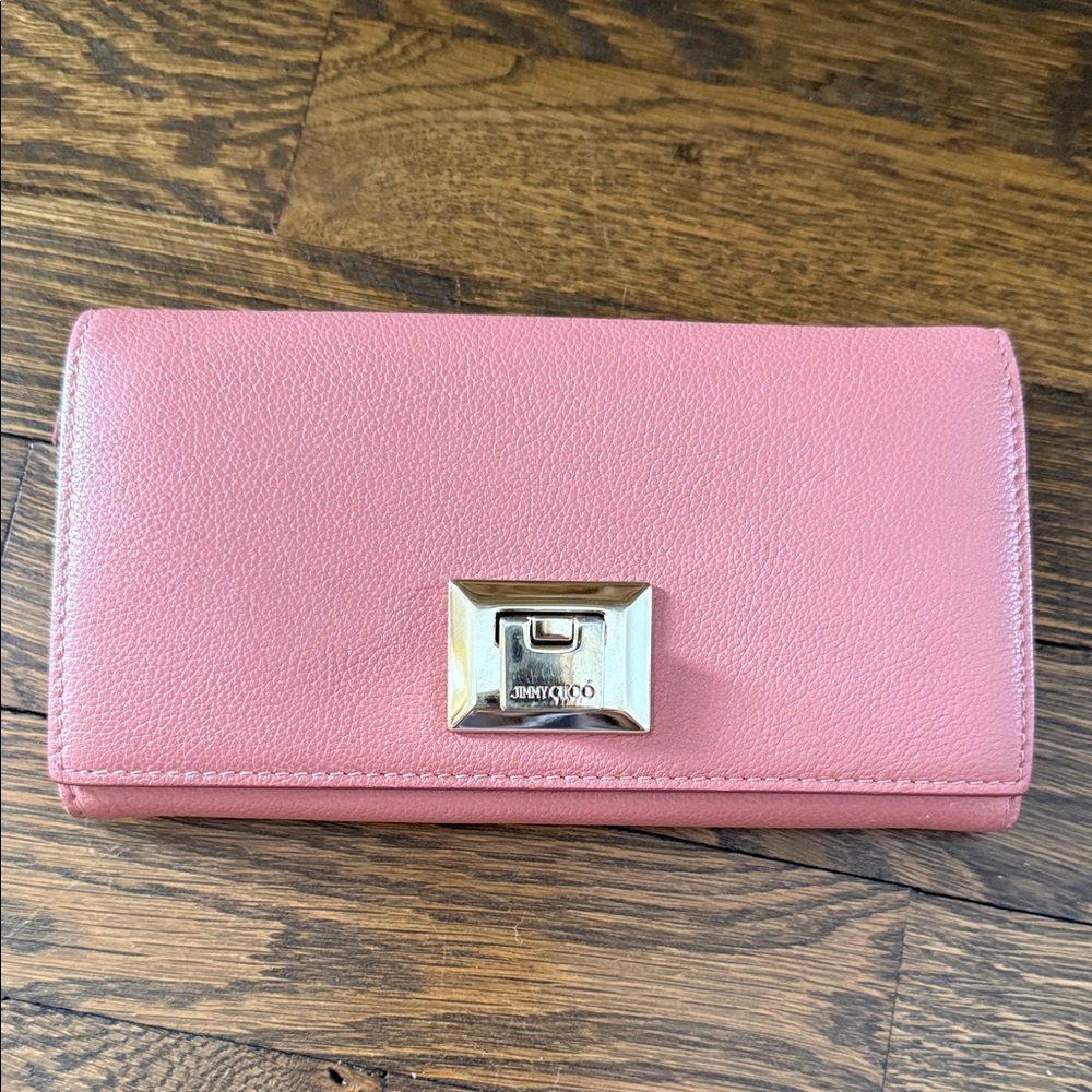 Jimmy Choo Pink Leather Wallet with Gold-Tone Hardware